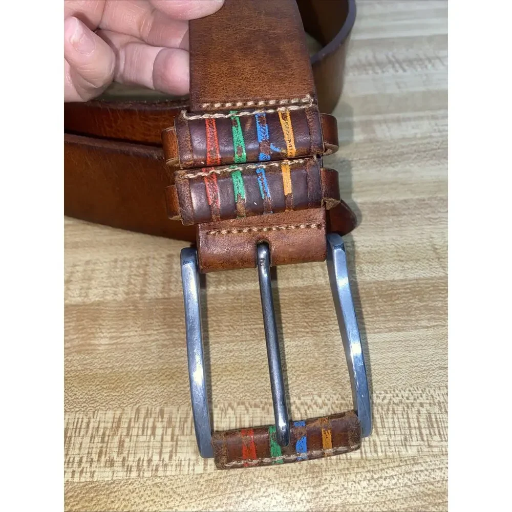 Guelhera Bollocini Brown Leather Belt Size 36 Large Soft Pliable Made In Italy